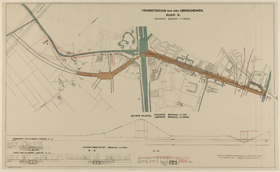 217374 Plattegrond van de deels te verbreden en deels om te leggen Leidseweg te Utrecht. Met lengteprofiel en ...